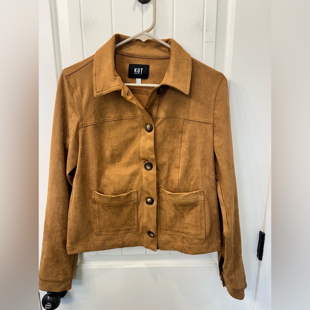 Kut from the Kloth Matilda Faux Suede Trucker Jacket in Toffee Size S - Picture 2 of 5